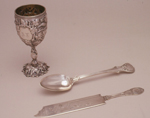 Kiddush Cup, Lazarus Family Rice Spoon, Cake Knife