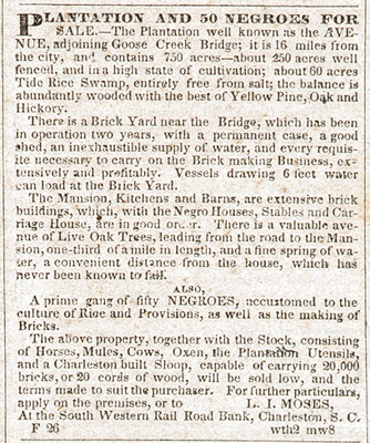 Advertisement for sale of The Avenue, 1840