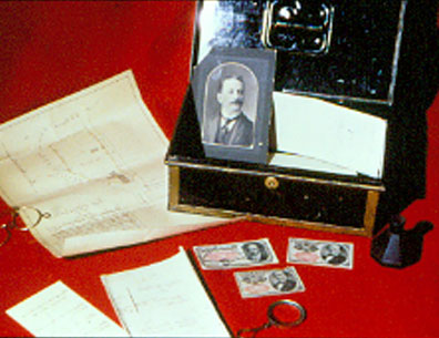 Metal box and photographs of John Marcus Klein (1858-1927) and family, ca. 1900 
