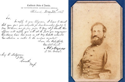 Letter (1862) and carte de visite of A. C. Myers, Quartermaster General of the Confederate States of America