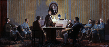 The Last Council of War Meeting of Confederate President Jefferson Davis with his Military Chiefs and Advisors, painted by Wilber George Kurtz,1922