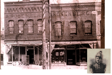 A. Rosenberg storefronts, Greenwood, S.C., with inset of Abraham Rosenberg