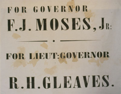 Campaign banner of Franklin J. Moses, Jr., South Carolina, 1872